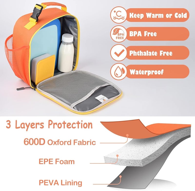 CaCTOUR Lunch Box Kids,Premium Insulated Lunch Bag for Girls Boys,Soft Bag Mini Cooler Back to School Thermal Reusable Lunch Bag for Work School Picnic (Orange) - Image 4
